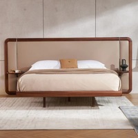 Lit double en bois massif de noyer noir d'Amérique du Nord avec tête de lit capitonnée en cuir, style moderne et simple pour chambre principale