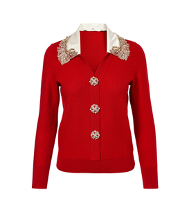 <span class=keywords><strong>Pull</strong></span>-over pour femmes à col rabattu et <span class=keywords><strong>manches</strong></span> longues, vêtement tricoté <span class=keywords><strong>avec</strong></span> bouton rouge, style décontracté, automne - Product Image 1