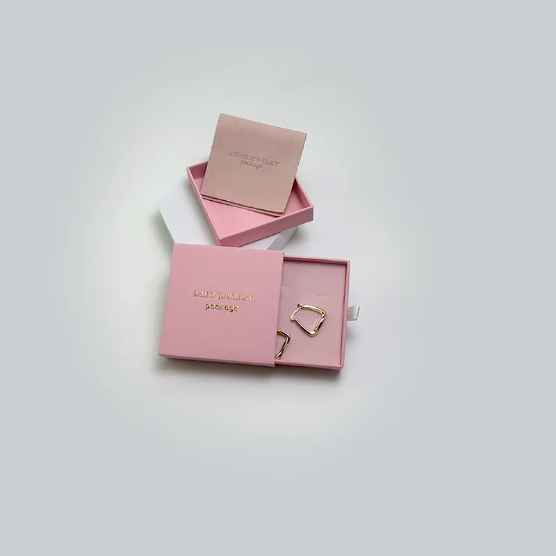 8x8cm lusso Deboss Logo personalizzato Beige rosa blu microfibra collana bracciale orecchino marsupio gioielli