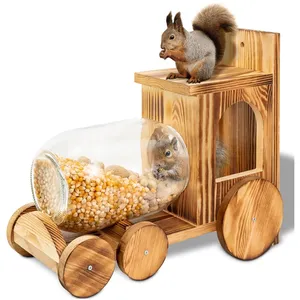 木松鼠喂食器户外装饰后院罐子耐用的房子盒子容易填充可拆卸的前面板木制花栗鼠喂食器