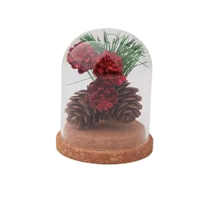 批发高品质吹制圆形玻璃圆顶钟形钟形罐软木底座上的花朵玫瑰，用于房屋装饰和礼物