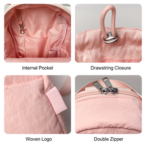 Mini sac à dos matelassé en nylon rose personnalisé avec poche à cordon, service OEM ODM pour les marques de mode et les commandes en gros - Product Image 5