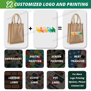 批发定制印花标志便携式结婚礼品手提袋黑森亚麻黄麻带棉绳手柄和透明窗口 - Product Image 4