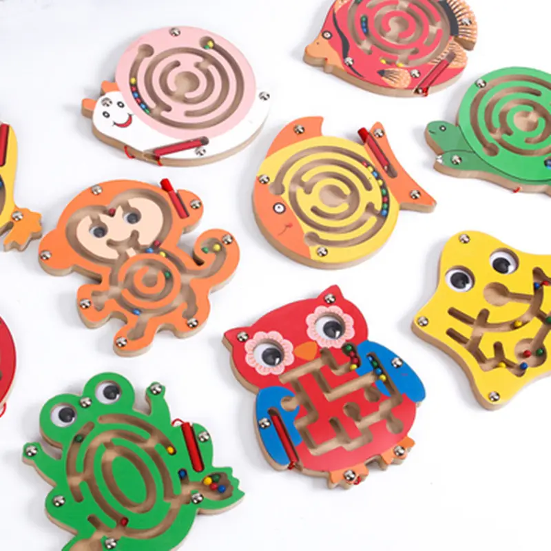 CHCC-rompecabezas de madera Montessori para niños, laberinto de animales de dibujos animados, tablero de rompecabezas magnético, juguetes educativos para el cerebro, juego de equilibrio