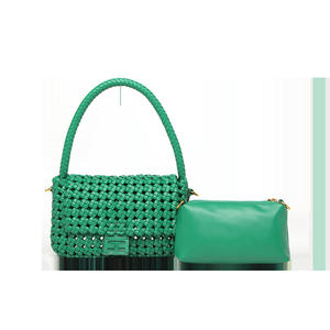 Sac fourre-tout en cuir végétalien tissé à la main, sac à bandoulière et sous le bras à fermeture ouverte, style décontracté - Product Image 6