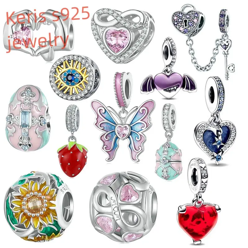 Original Design S925 Sterling Silver Butterfly Devil'S Eye Strawberry Heart Fit Pandoraer Women'S Fashion Jewelry Diy Charm