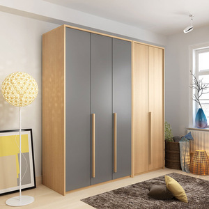 Armario moderno con puertas abatibles y fácil montaje para dormitorio, en color gris y madera natural. - Product Image 1