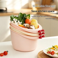 Grand bol en plastique pour le lavage du riz avec égouttoir latéral, passoire pour fruits et légumes, design épuré pour un lavage et un essorage faciles
