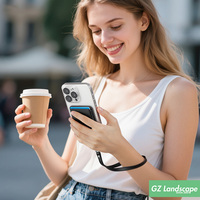 Porte-cartes magnétique pratique pour téléphone portable avec logo personnalisé Portefeuille en cuir artificiel pour téléphone portable avec dragonne