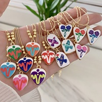 Collier pendentif cœur émaillé coloré LS-C7027 pour femme, avec breloque imprimé oiseau rose, chaîne maille forçat, bijou tendance, idéal comme cadeau