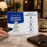 Carte NFC OEM Google pour avis d'hôtel, commande tactile, mini-programme, support carré en acrylique à poser sur table, 1k 100x100mm, fabriqué à HK