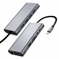 Station d'accueil USB-C 11-en-1 avec HDMI 4K 30Hz, VGA, charge PD 100W, Ethernet RJ45 100 Mbps, USB 3.0, SD, TF et audio 3,5 mm