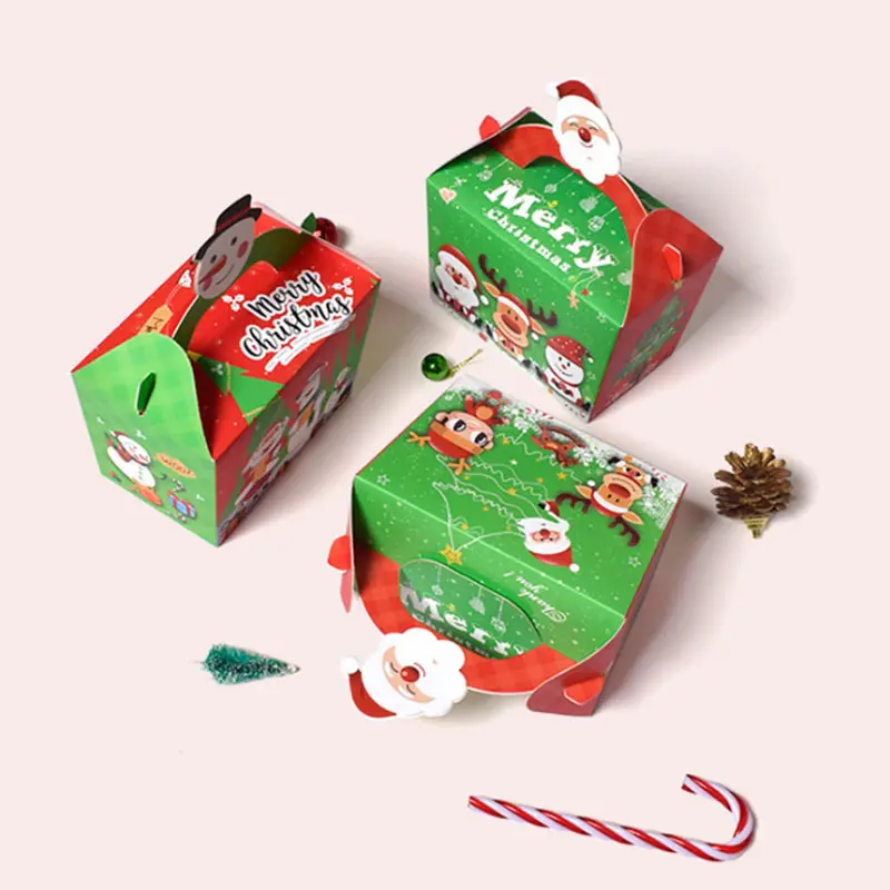 Christmas Santa Claus Snowman Paperboard Gift Box Portable Disposable for Chocolate Food Pastry Candy Biscuit Apple Packing