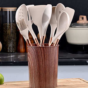 11 cái nhà bếp Silicone <span class=keywords><strong>Cookware</strong></span> Set sinh thái thân thiện chịu nhiệt thìa Spoon Set không dính nấu ăn đồ dùng Set với gỗ xử lý - Product Image 2