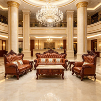 Europäischer Stil Ledersofa-Set 3-Sitzer 2-Sitzer 1-Sitzer Geschnitzter Holzrahmen Luxus Wohnzimmer Hotel Möbel
