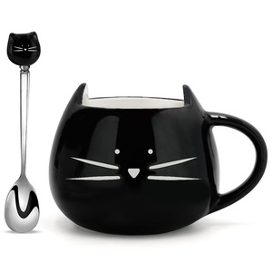 Lindo gato de cerámica taza de café 12 oz amantes de los gatos gatito tazas de té regalos para mujeres niñas Negro - Product Image 4