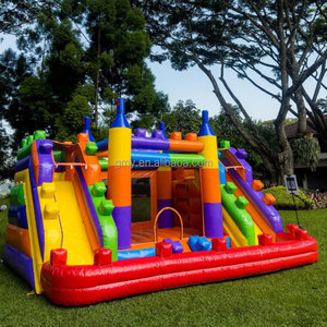 GMY Gonflables Blocs colorés Château gonflable avec double toboggan Château Gonflable Terrain de jeux extérieur - Product Image 4