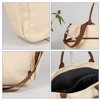 Sac fourre-tout en toile beige avec finition marron, logo personnalisé, bandoulière amovible, sac à bandoulière pour le travail et les trajets domicile-travail