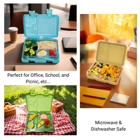 Boîte à bento pour enfants réutilisable sans BPA en Tritan, 4 compartiments, étanche, compatible micro-ondes, plateau intérieur amovible, boîte à lunch scolaire