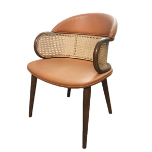 Silla de Comedor Moderna de Diseño para Restaurante, Madera Maciza, Ratán, Cojín de Cuero Suave, Cómoda <span class=keywords><strong>y</strong></span> Casual - Product Image 1