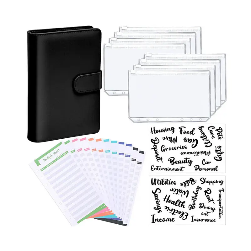 PU Leather Notebook A6 Budget Binder Planner Organizer with Cash Envelopes Budget Sheet Set for Wholesale