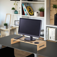 Support de moniteur ergonomique en bambou naturel avec porte-téléphone et porte-gobelet