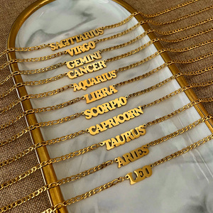 Cadena cubana <span class=keywords><strong>de</strong></span> acero inoxidable, Collar chapado en oro del zodiaco, estilo hip hop - Product Image 1