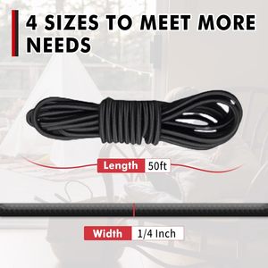 Cordon élastique marin robuste de 1/4 pouce x 50 pieds, corde extensible en polyester pour camping, tentes, cargaison, auvent, kayak, extérieur - Product Image 2