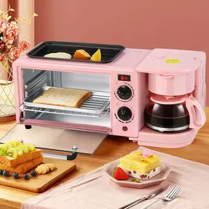 批发3合1多功能早餐机烤面包机烤箱煎锅咖啡机早餐机站免费早餐