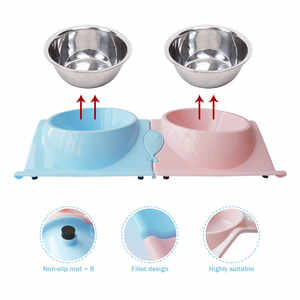 Bol double personnalisable pour chats chiens Pot de nourriture pour chat rose et bleu Fournitures pour animaux de compagnie - Product Image 5