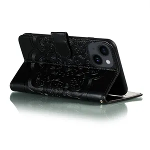 Custom Wallet Holder Mobile Cover Embossed Flower Flip Pu Leather Phone Case For Moto G5 Plus Power G30 G60 G50 G100