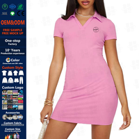 Robe polo tendance à col en V pour femmes, 95% coton, 5% élasthanne, couleur unie, col polo, robes polo avec logo brodé personnalisé