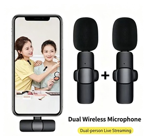Microphone Lavalier <span class=keywords><strong>sans</strong></span> <span class=keywords><strong>Fil</strong></span> Portable K9 1Drag 2 Microphones 2.4GHz 2-en-1 pour Enregistrement - Product Image 1