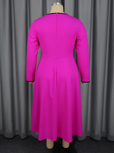 <span class=keywords><strong>Robe</strong></span> décontractée mi-longue rose à col rond et manches longues, avec blocs de couleur et appliques, grande taille, pour <span class=keywords><strong>femme</strong></span> - AM050921 - Product Image 6