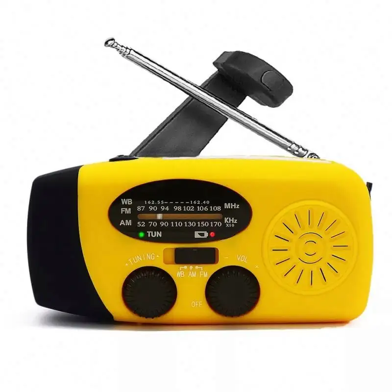 Radio Solar AM FM NOAA, Dinamo de manivela manual, linterna superbrillante, Cable LED USB, cargador de teléfono