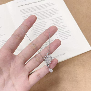 Gentle Pave Diamond Feather Teardrop Adjustable Collarbone Necklace 18K <strong>White</strong> <strong>Gold</strong> Lab Created Diamond Bracelet Necklace <strong>Lockets</strong> - Product Image 5