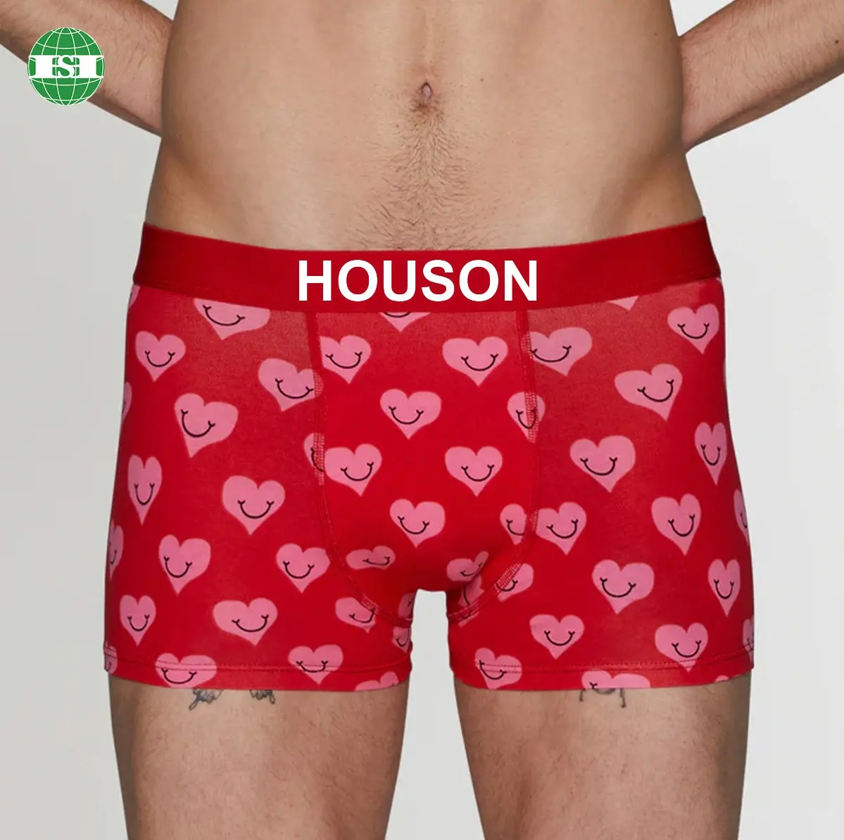 Red heart with smile design boxer briefs sublimation all over print underwear for male customized with your own logo