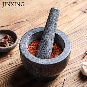 中国制造金星天然花岗岩小黑研钵和研杵石碗 -- 耐用的环保草药和香料工具 - Product Image 3