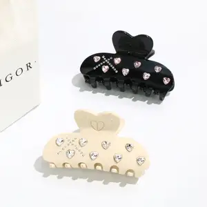 XinMei wholesale branded hair claw clips luxe customized cellulose acetate hair claw clips with heart crystals fine hair clip