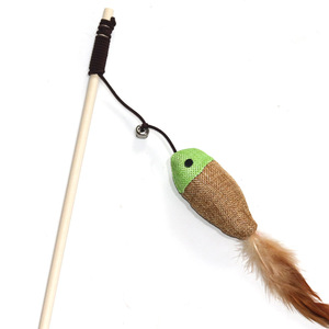 Sypet <b>Cat</b> Teaser Stick With Bell And Feather <b>Toy</b> <b>Interactive</b> Wooden Rod For <b>Cats</b> Boredom Buster Cartoon Style - Product Image 5