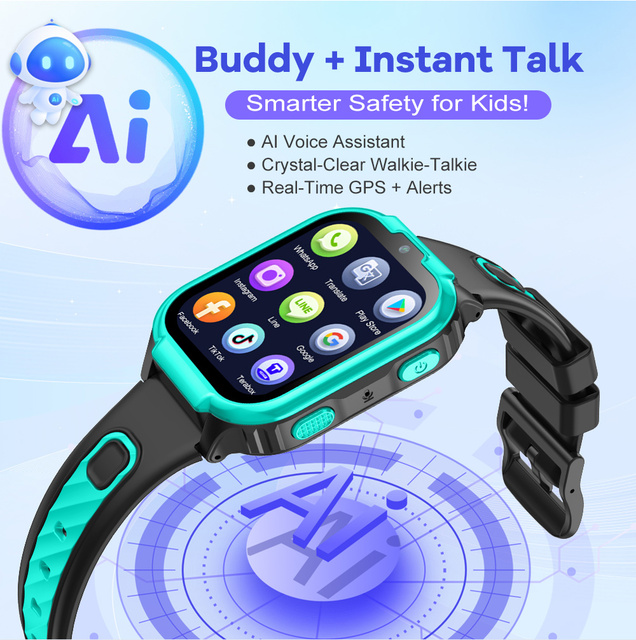 D55 Model 4G GPS Watch Support AI Smart Watch Waterproof SOS Button Green Color Geo-fence SMS Alert on Mobile APP