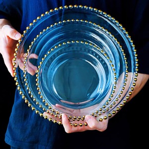 Assiettes rondes en verre transparent avec bordure dorée perlée, style européen, décorations <span class=keywords><strong>de</strong></span> <span class=keywords><strong>mariage</strong></span>, fête d'<span class=keywords><strong>anniversaire</strong></span>, emballage personnalisé, MOQ 100 pièces - Product Image 6