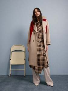 กระโปรงลำลองลายสก๊อตสีน้ำตาลแบบไม่มีแขน ชุดเดรสผู้หญิงความยาวปานกลาง ผูกเอว ชายกระโปรงไม่สมมาตร - Product Image 2