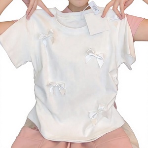 Top con Fiocco per Donne, Abbigliamento Femminile Aderente, <span class=keywords><strong>Camicetta</strong></span> alla Moda <span class=keywords><strong>a</strong></span> <span class=keywords><strong>Maniche</strong></span> <span class=keywords><strong>Corte</strong></span> - Product Image 3