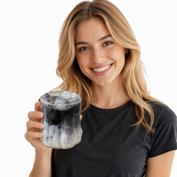Tasse en verre borosilicate de couleur unie 300 ml, forme irrégulière, sans poignée, sans couvercle, pour café, latte et autres boissons