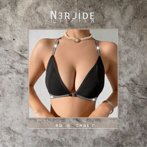 Nuevo sujetador de punto sin costuras para mujer, sin aros, transpirable, con diseño de cinturón plateado, cuello halter, sin espalda, media copa, sexy y convertible. - Product Image 3