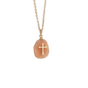 Collier avec pendentif croix en or rempli personnalisé pour femmes, avec jade coloré et diamant, croix <span class=keywords><strong>de</strong></span> Jésus, bijoux pour femmes - Product Image 6
