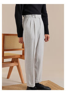 Limitations lin double pantalon plissé taille conception télescopique <span class=keywords><strong>Nabil</strong></span> nouveau printemps britannique hommes d'affaires décontracté jambe droite - Product Image 3