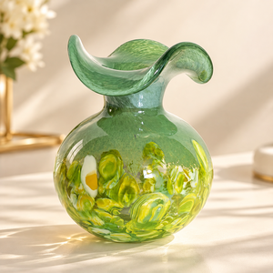 Jarrón de Vidrio Artístico <span class=keywords><strong>Verde</strong></span> Espuma de Mar con Boca Esculpida para Flores Frescas y Decoración de Estantes - Product Image 2