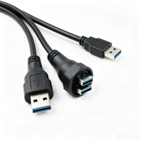 Câble USB 3.0 mâle-mâle étanche IP67 M25 avec gaine en nylon et contacts en cuivre pour applications industrielles et extérieures